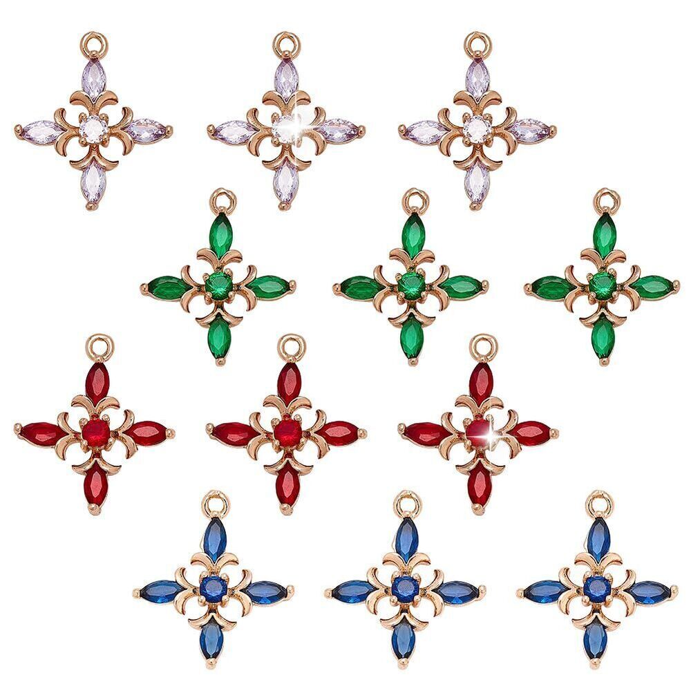 5343 12 Pcs 4 Colors Zircon Gothic Cross Charms, Brass Micro Pave Cubic